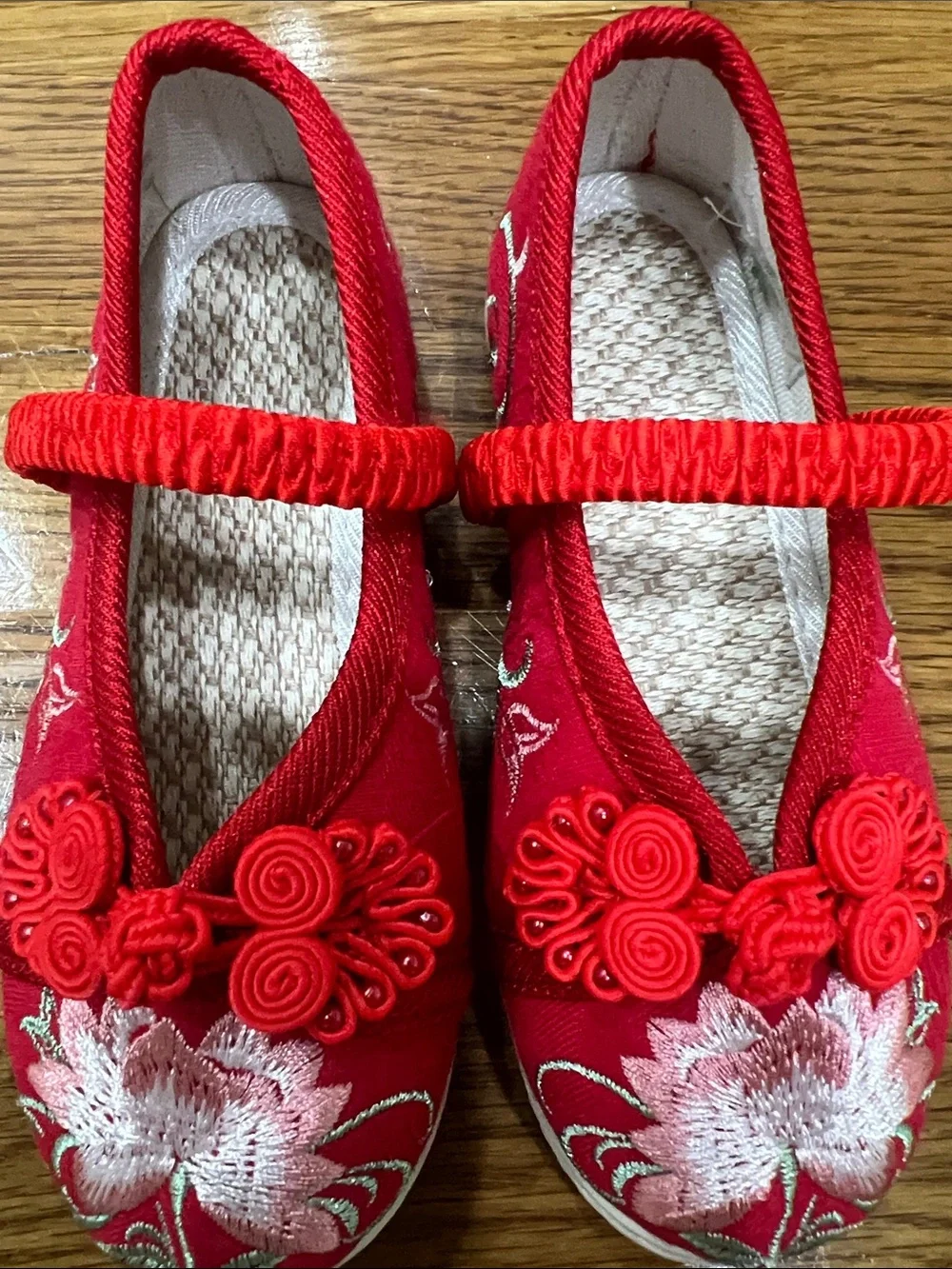 Girls Red Embroidered Mary Jane Slip-On Shoes